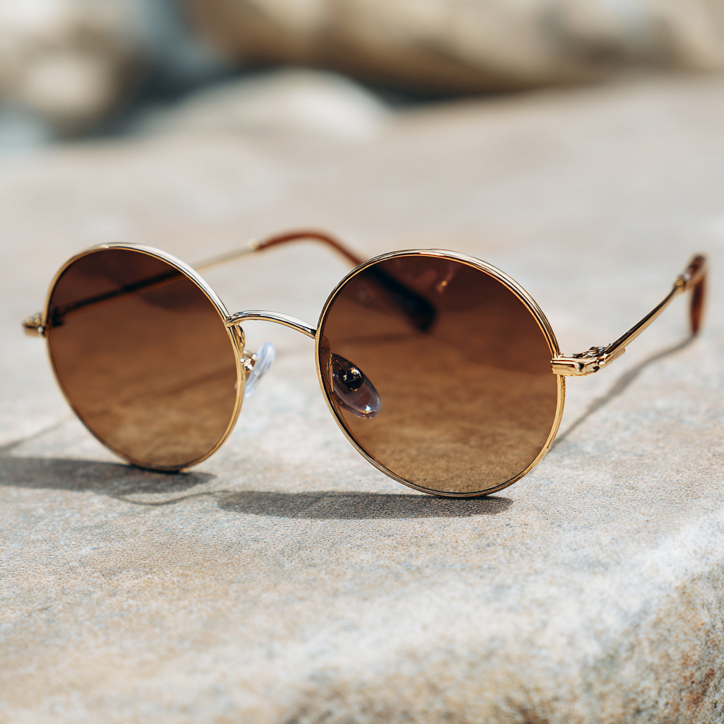 Round Vintage Sunglasses with a Retro Gold Frame